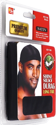 PREMIUM QUALITY COCONUT OIL TREATED SHINE SILKY DURAG WITH LONG TAIL (BLACK) 